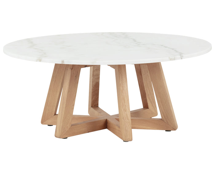 White Marble & Honey Oak with Honey Oak Veneer | Creston Coffee Table | Valley Ridge Furniture