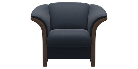 Paloma Leather Oxford Blue and Walnut Arm Trim | Stressless Manhattan Chair | Valley Ridge Furniture