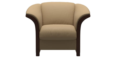 Paloma Leather Sand and Brown Arm Trim | Stressless Manhattan Chair | Valley Ridge Furniture