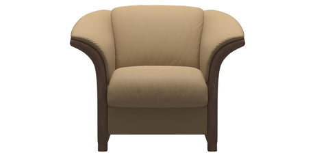 Paloma Leather Sand and Walnut Arm Trim | Stressless Manhattan Chair | Valley Ridge Furniture