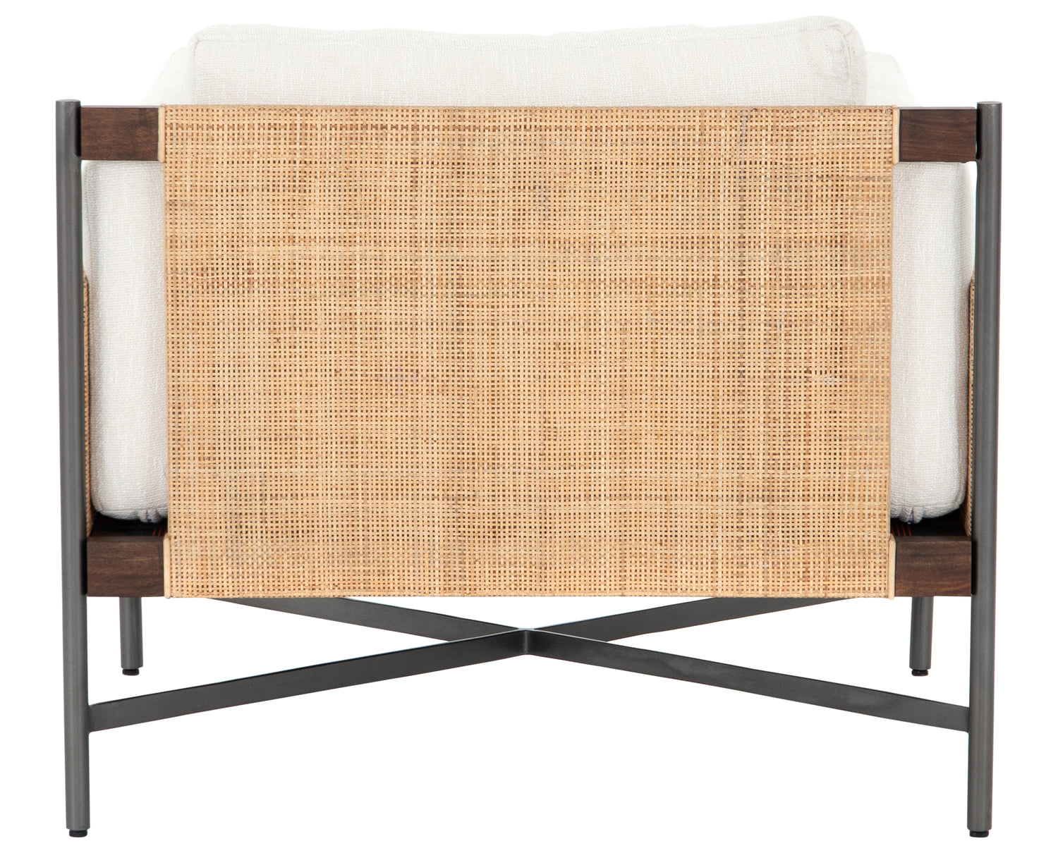 Puebla Moon Fabric & Natural Cane Rattan with Warm Brown Solid Mahogany & Charcoal Grey Iron | Jordan Chair | Valley Ridge Furniture
