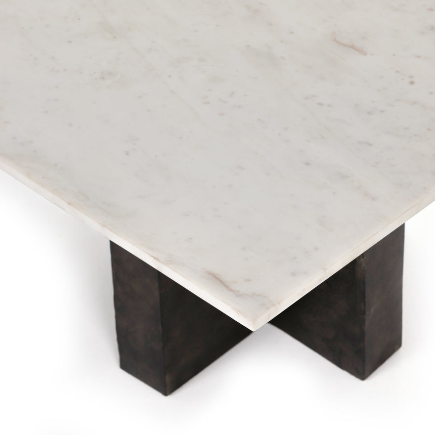 Polished White Marble with Raw Black Aluminum | Terrell Coffee Table | Valley Ridge Furniture