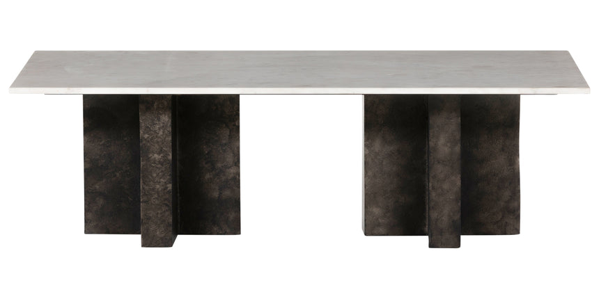Polished White Marble with Raw Black Aluminum | Terrell Coffee Table | Valley Ridge Furniture