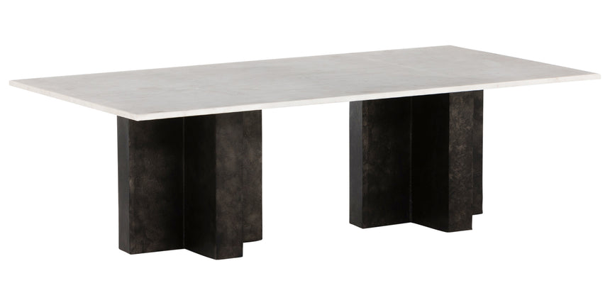 Polished White Marble with Raw Black Aluminum | Terrell Coffee Table | Valley Ridge Furniture