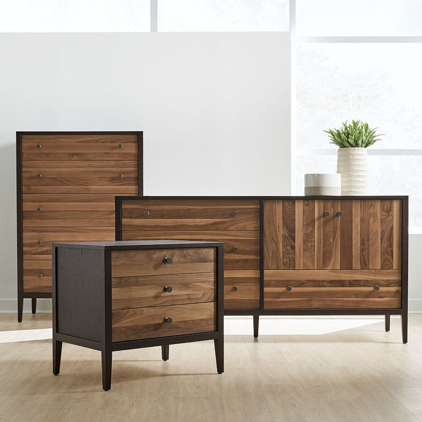 Carbon with Walnut Stripe | West Bros Hayden Bedside Chest