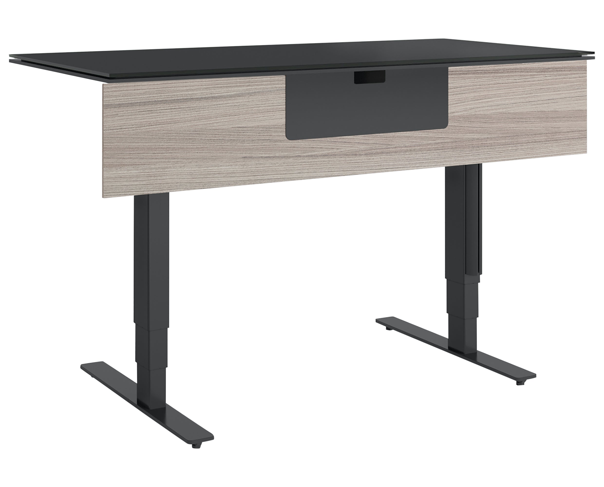 Black Satin-Etched Glass &amp; Black Steel | BDI Stance Small Lift Desk | Valley Ridge Furniture