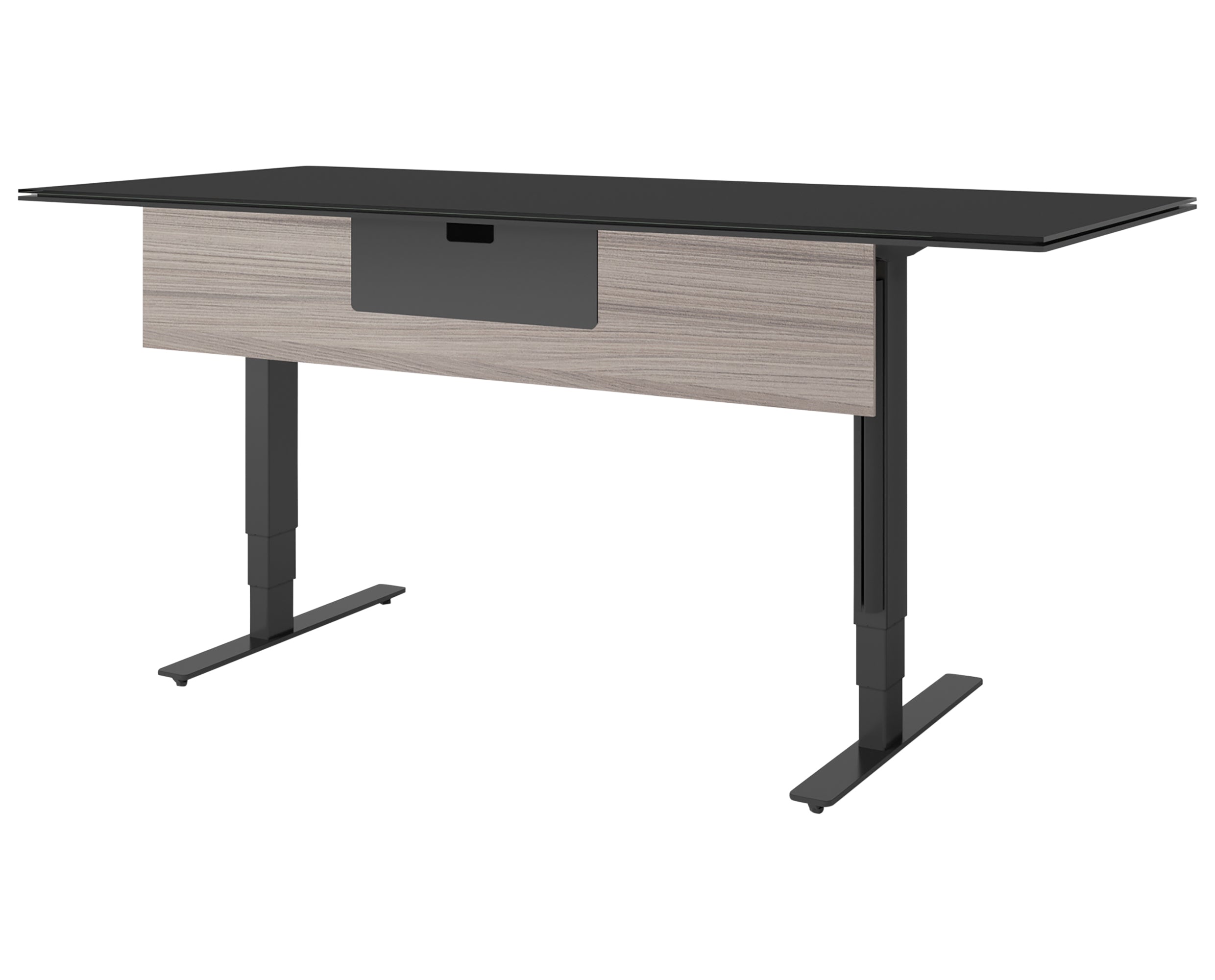 Black Satin-Etched Glass &amp; Black Steel | BDI Stance Large Lift Desk | Valley Ridge Furniture