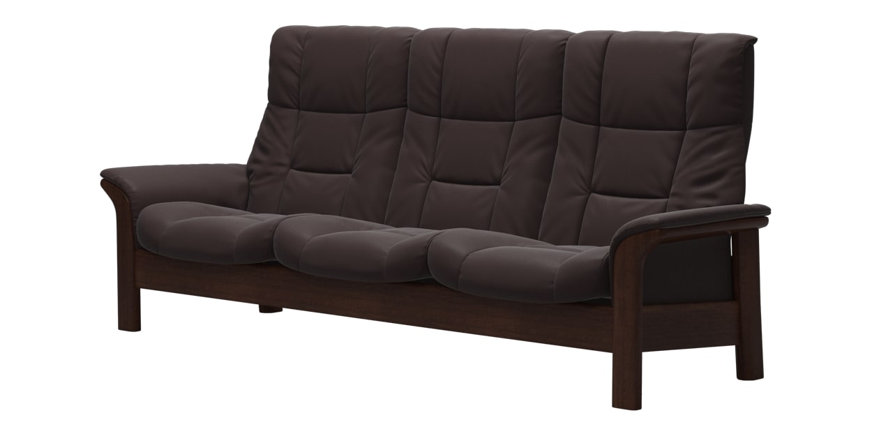 Paloma Leather Chocolate and Brown Base | Stressless Buckingham 3-Seater High Back Sofa | Valley Ridge Furniture