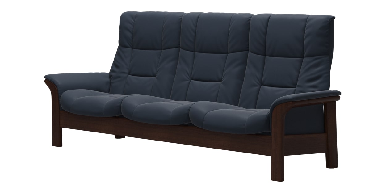 Paloma Leather Oxford Blue and Brown Base | Stressless Buckingham 3-Seater High Back Sofa | Valley Ridge Furniture