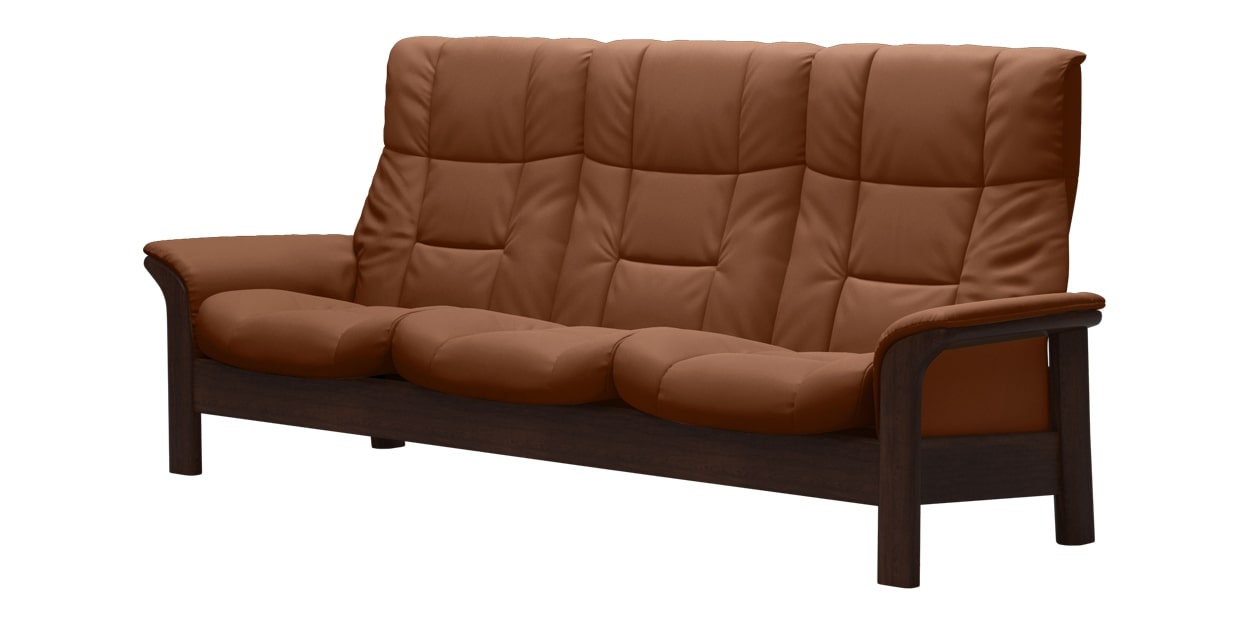 Paloma Leather New Cognac and Brown Base | Stressless Buckingham 3-Seater High Back Sofa | Valley Ridge Furniture
