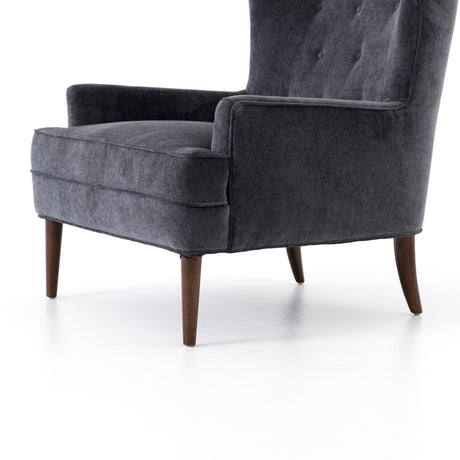 Charcoal Worn Velvet Fabric with Almond Parawood | Clermont Chair | Valley Ridge Furniture
