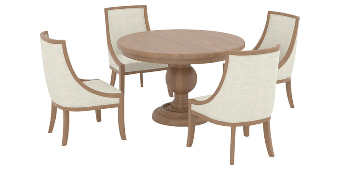 25 Pecan Washed with Matte Finish & Fabric TW | Canadel Farmhouse 4848 Dining Set - Floor Model | Valley Ridge Furniture