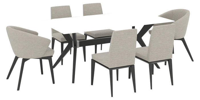 05 Peppercorn Washed with Matte Finish/WH Snow (Frosted) Glass & Fabric TB | Canadel Downtown 4072 Glass Top Dining Set - Floor Model | Valley Ridge Furniture