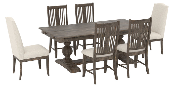 08 Shadow with Distressed Finish & Fabric 7Q | Canadel Champlain 4280 Dining Set - Floor Model | Valley Ridge Furniture