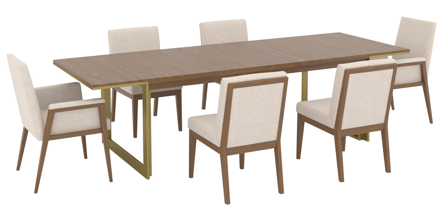 03 Oak Washed with Matte Finish/GL Metal Gold & Fabric 7P | Canadel Modern 4092 Dining Set - Floor Model | Valley Ridge Furniture