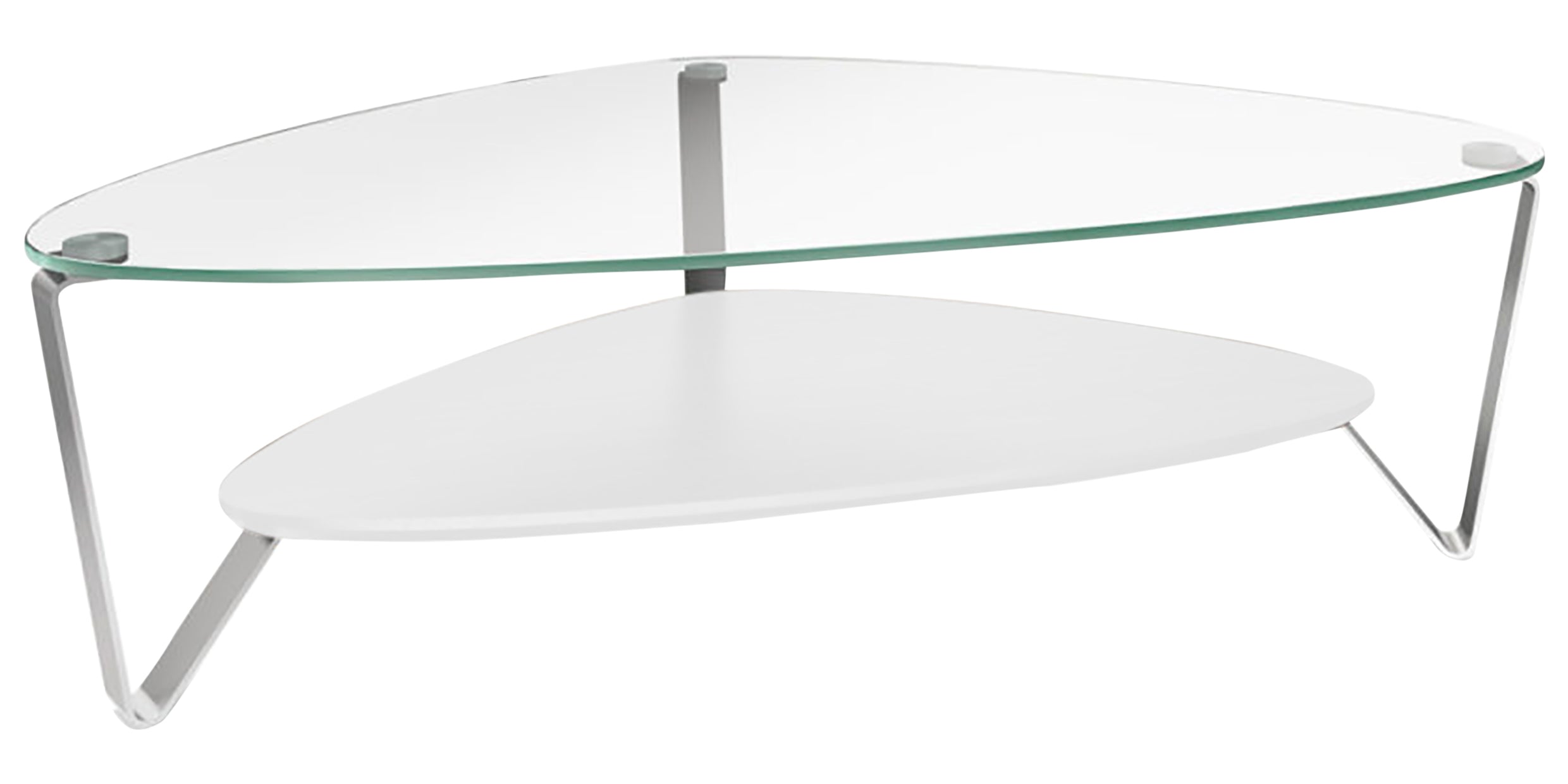 Gloss White Veneer &amp; Polished Glass with Satin Nickel Steel | BDI Dino Large Coffee Table | Valley Ridge Furniture