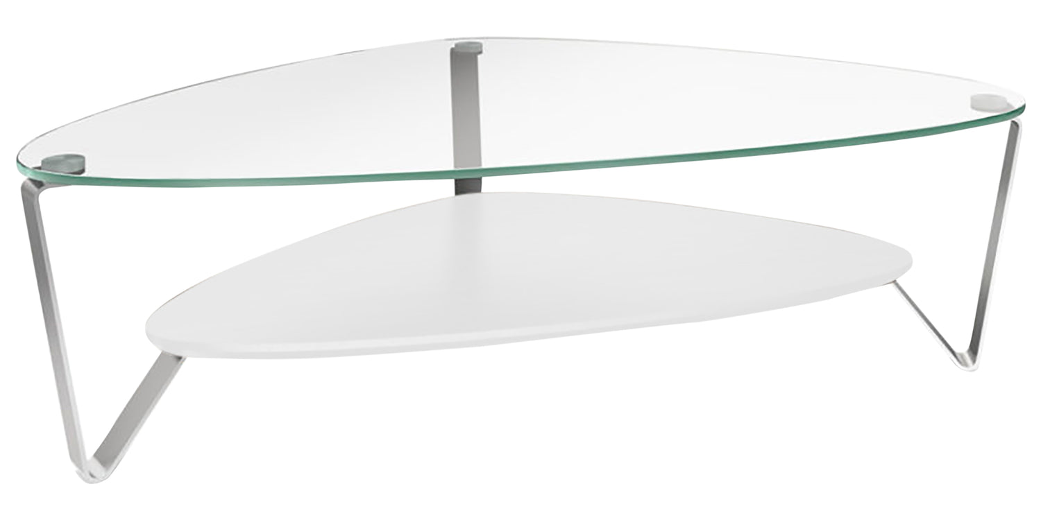 Gloss White Veneer & Polished Glass with Satin Nickel Steel | BDI Dino Large Coffee Table | Valley Ridge Furniture