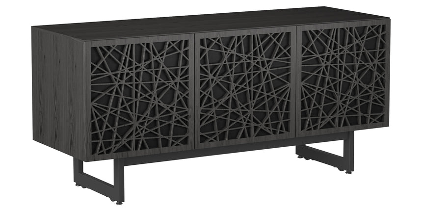 Charcoal Ash Veneer and Black Perforated Steel with Black Steel (Ricochet) | BDI Elements Media Cabinet | Valley Ridge Furniture