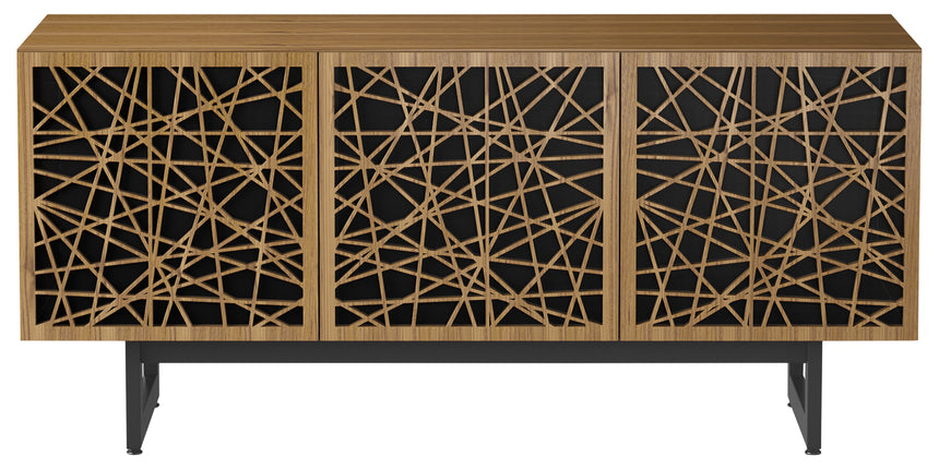 Natural Walnut Veneer and Black Perforated Steel with Black Steel (Ricochet) | BDI Elements Media Cabinet | Valley Ridge Furniture