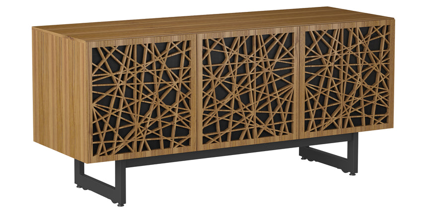 Natural Walnut Veneer and Black Perforated Steel with Black Steel (Ricochet) | BDI Elements Media Cabinet | Valley Ridge Furniture