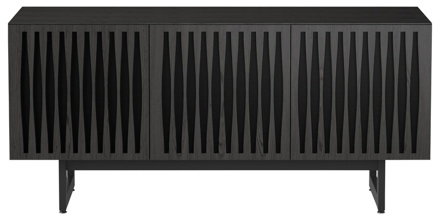 Charcoal Ash Veneer and Black Perforated Steel with Black Steel (Tempo) | BDI Elements Media Cabinet | Valley Ridge Furniture