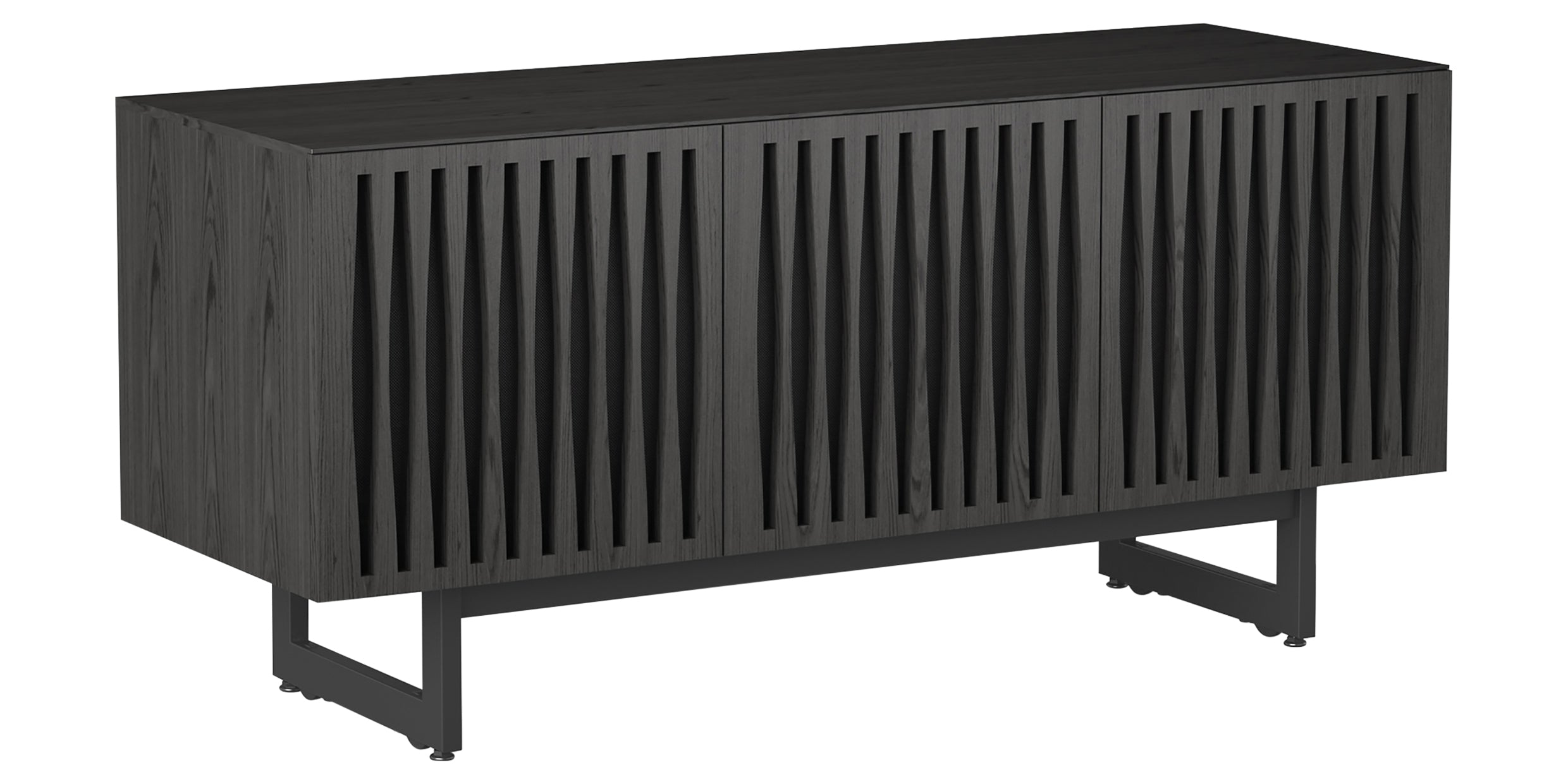 Charcoal Ash Veneer & Black Perforated Steel with Black Steel (Tempo) | BDI Elements Media Cabinet | Valley Ridge Furniture