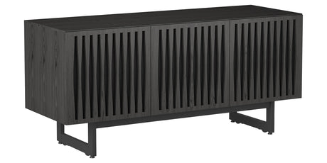 Charcoal Ash Veneer and Black Perforated Steel with Black Steel (Tempo) | BDI Elements Media Cabinet | Valley Ridge Furniture