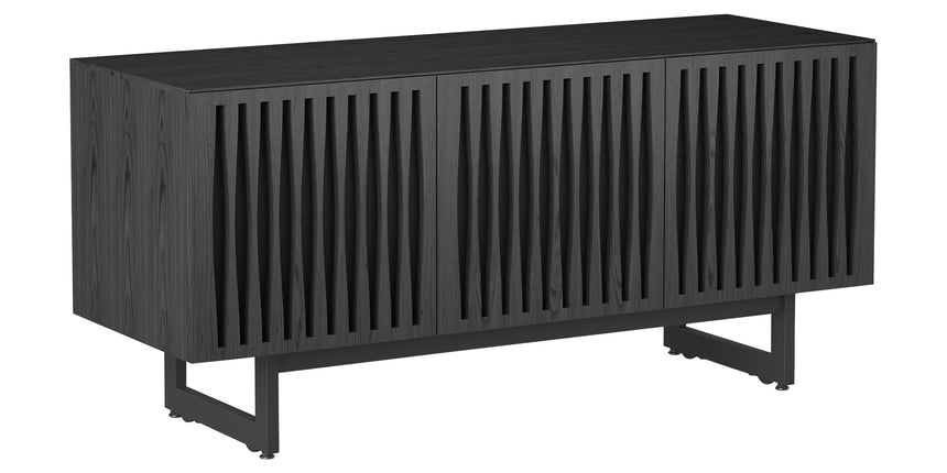 Charcoal Ash Veneer and Black Perforated Steel with Black Steel (Tempo) | BDI Elements Media Cabinet | Valley Ridge Furniture