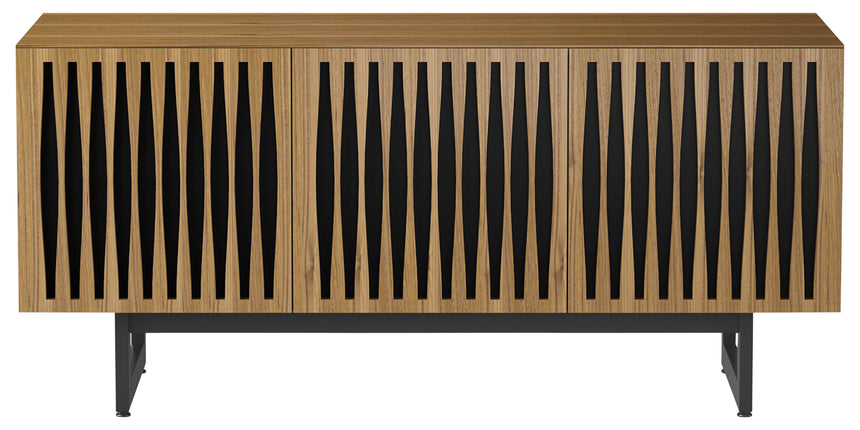 Natural Walnut Veneer and Black Perforated Steel with Black Steel (Tempo) | BDI Elements Media Cabinet | Valley Ridge Furniture