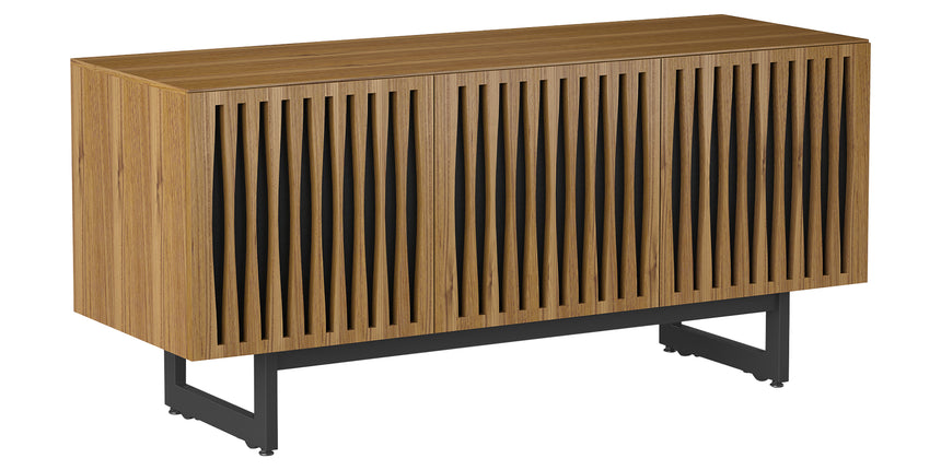 Natural Walnut Veneer and Black Perforated Steel with Black Steel (Tempo) | BDI Elements Media Cabinet | Valley Ridge Furniture