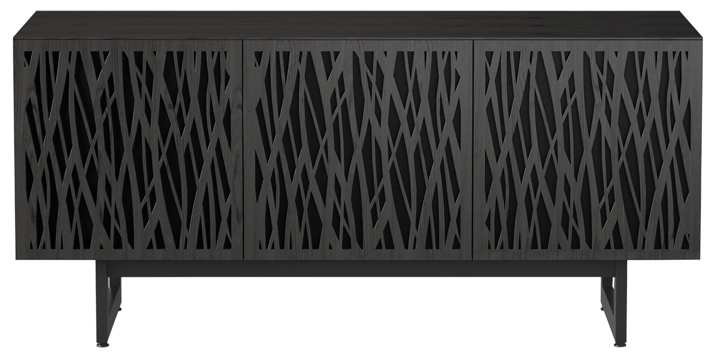 Charcoal Ash Veneer & Black Perforated Steel with Black Steel (Wheat) | BDI Elements Media Cabinet | Valley Ridge Furniture