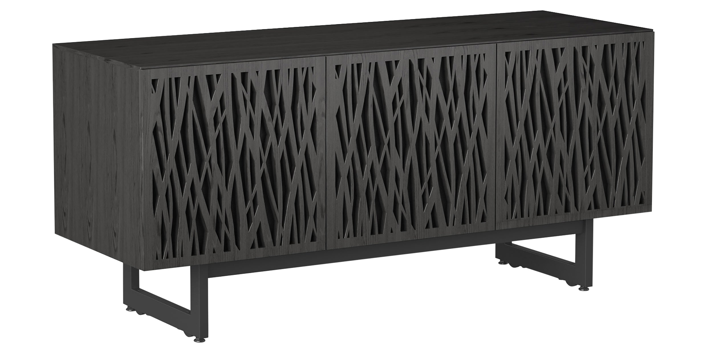 Charcoal Ash Veneer &amp; Black Perforated Steel with Black Steel (Wheat) | BDI Elements Media Cabinet | Valley Ridge Furniture