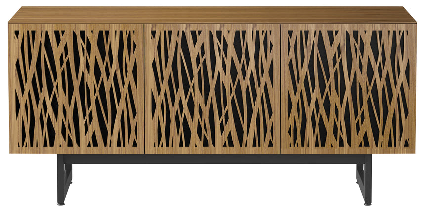 Natural Walnut Veneer and Black Perforated Steel with Black Steel (Wheat) | BDI Elements Media Cabinet | Valley Ridge Furniture