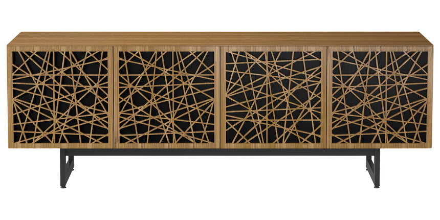 Natural Walnut Veneer and Black Perforated Steel with Black Steel (Ricochet) | BDI Elements Media Chest | Valley Ridge Furniture