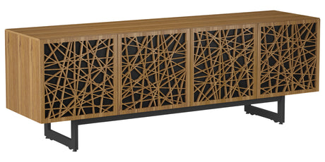 Natural Walnut Veneer and Black Perforated Steel with Black Steel (Ricochet) | BDI Elements Media Chest | Valley Ridge Furniture