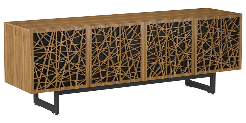 Natural Walnut Veneer and Black Perforated Steel with Black Steel (Ricochet) | BDI Elements Media Chest | Valley Ridge Furniture