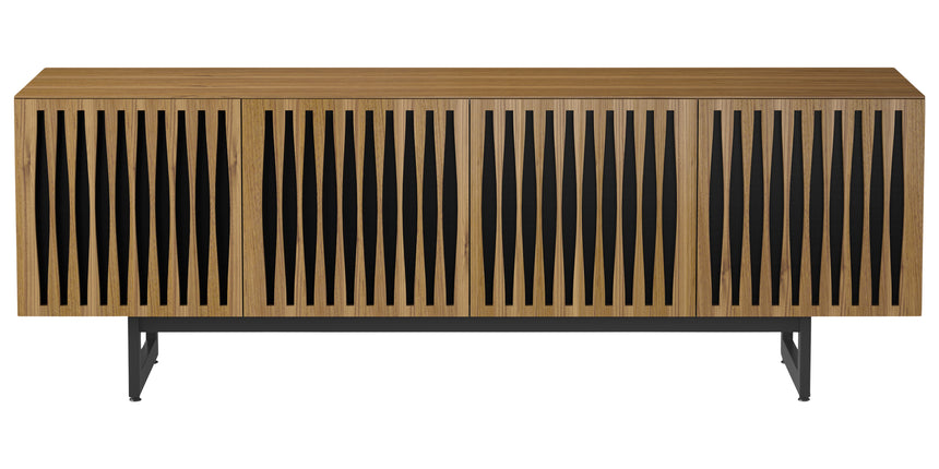 Natural Walnut Veneer and Black Perforated Steel with Black Steel (Tempo) | BDI Elements Media Chest | Valley Ridge Furniture