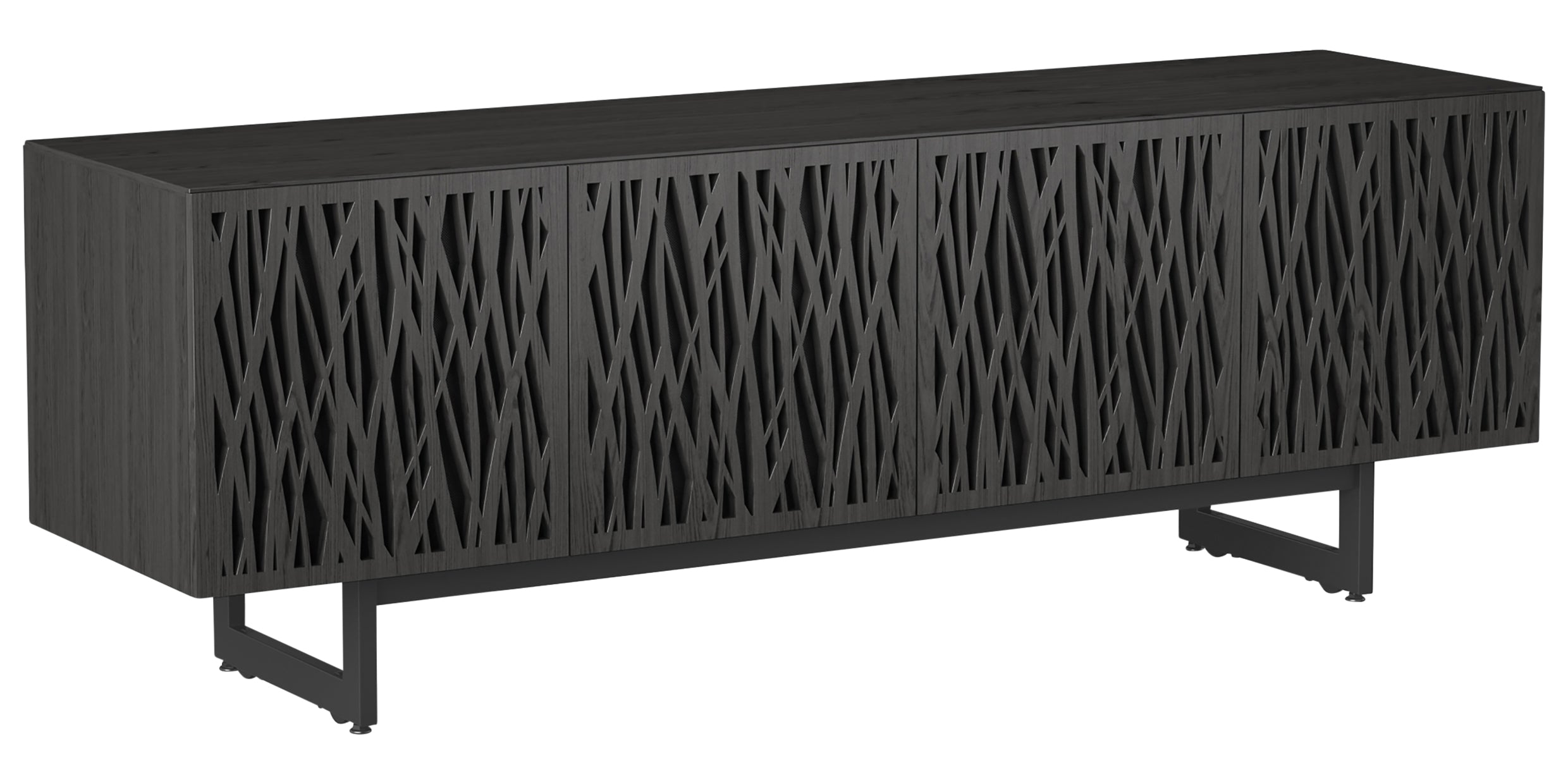Charcoal Ash Veneer &amp; Black Perforated Steel with Black Steel (Wheat) | BDI Elements Media Chest | Valley Ridge Furniture
