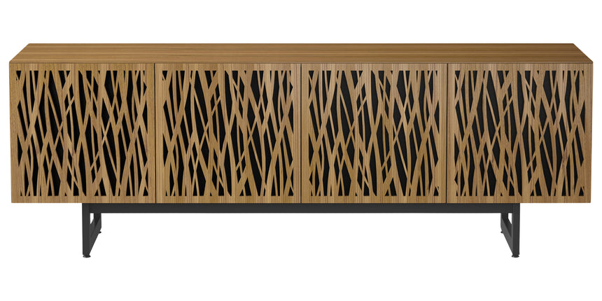 Natural Walnut Veneer and Black Perforated Steel with Black Steel (Wheat) | BDI Elements Media Chest | Valley Ridge Furniture