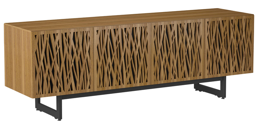 Natural Walnut Veneer and Black Perforated Steel with Black Steel (Wheat) | BDI Elements Media Chest | Valley Ridge Furniture