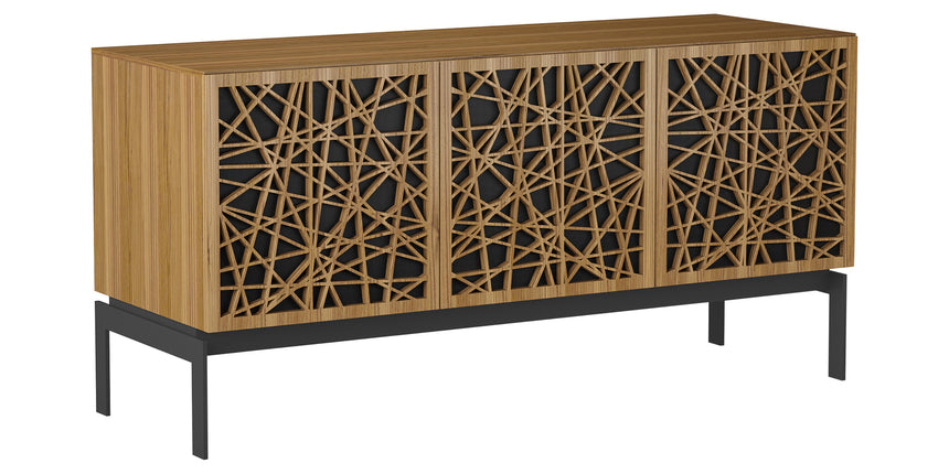 Natural Walnut Veneer and Black Perforated Steel with Black Steel (Ricochet) | BDI Elements 3 Door Storage Cabinet | Valley Ridge Furniture