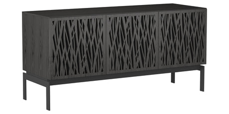 Charcoal Ash Veneer and Black Perforated Steel with Black Steel (Wheat) | BDI Elements 3 Door Storage Cabinet | Valley Ridge Furniture