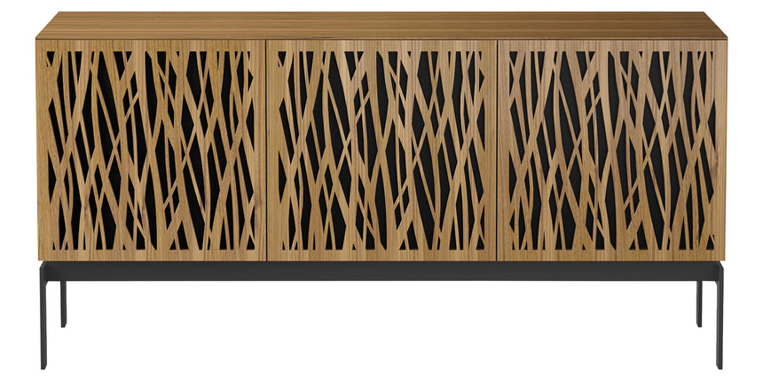 Natural Walnut Veneer and Black Perforated Steel with Black Steel (Wheat) | BDI Elements 3 Door Storage Cabinet | Valley Ridge Furniture