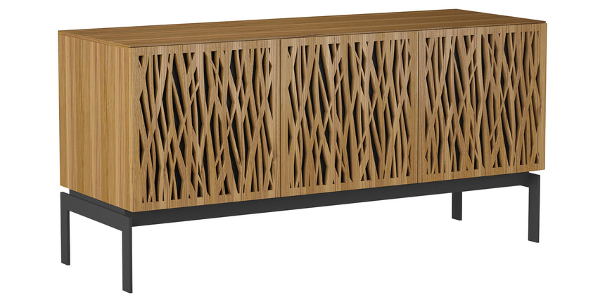 Natural Walnut Veneer and Black Perforated Steel with Black Steel (Wheat) | BDI Elements 3 Door Storage Cabinet | Valley Ridge Furniture