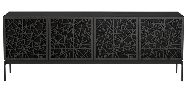 Charcoal Ash Veneer with Black Perforated Steel and Black Steel (Ricochet) | BDI Elements 4 Door Storage Cabinet | Valley Ridge Furniture