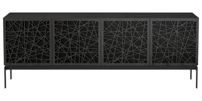Charcoal Ash Veneer with Black Perforated Steel and Black Steel (Ricochet) | BDI Elements 4 Door Storage Cabinet | Valley Ridge Furniture