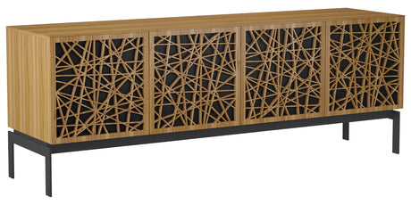 Natural Walnut Veneer and Black Perforated Steel with Black Steel (Ricochet) | BDI Elements 4 Door Storage Cainet | Valley Ridge Furniture