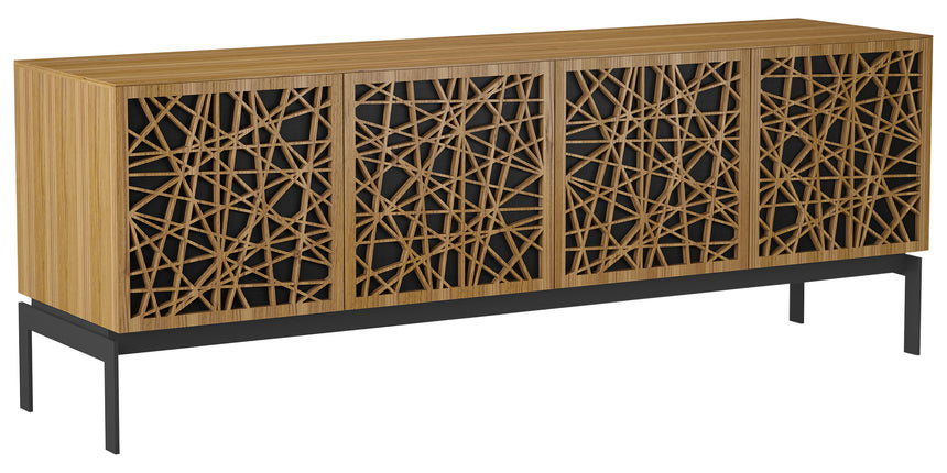 Natural Walnut Veneer and Black Perforated Steel with Black Steel (Ricochet) | BDI Elements 4 Door Storage Cainet | Valley Ridge Furniture