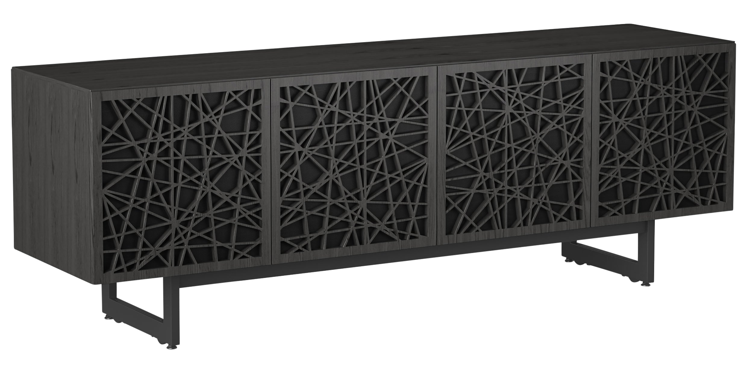 Charcoal Ash Veneer with Black Perforated Steel &amp; Black Steel (Ricochet) | BDI Elements Media Chest | Valley Ridge Furniture