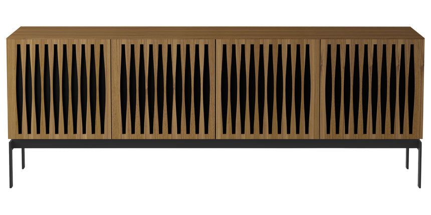 Natural Walnut Veneer and Black Perforated Steel with Black Steel (Tempo) | BDI Elements 4 Door Storage Cainet | Valley Ridge Furniture